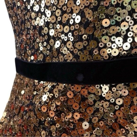 Marchesa Notte Sequined One Shoulder Asymmetric Ruffle Hem Dress Gold Sz 10 - Picture 6 of 9